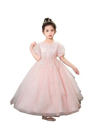 China Breathable Hot Sale Ball Gown O-neck Short Sleeve Embroidery Bow Invisible Zipper Girl Dresses for sale