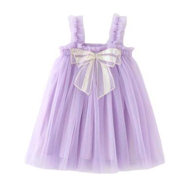 China Washable In Stock Floral Printed Sequined Bow And Tulle Sleeveless Girls Dresses For Summer for sale