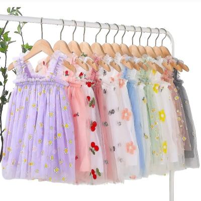 China Wholesale Washable Casual Floral Daisy Embroidery Toddler Baby Girl Tulle Sleeveless Dresses for sale