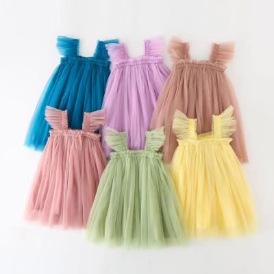 China Good Price Washable Wholesale Custom Made Puff Sleeve Solid Color Little Girls Tutu Tulle Dress For Summer for sale