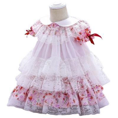 China Peter Pan Collar Layers Bow Lace Breathable Tulle Dress Hot Sale Short Sleeve Edge Girl Dresses Summer for sale