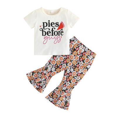 China New Arrival Washable Cowgirl Outfits Flare Cotton T-shirt and Pants Sets Two Piece Girls Clothing for Summer for sale