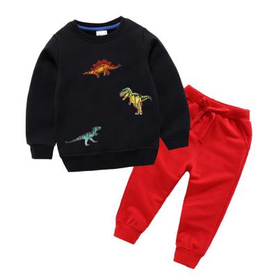 China 2023 Wholesale Casual Solid Simple Dinosaur Embroidery Children Baby Boys Outfit Set Children Clothing Set For Falling for sale