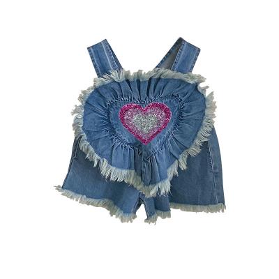 China Soft and Cute Viable Baby Clothes Like Patchwork Denim Suspender Jean Shorts Top Two Piece Clothing Set for Toddler Girls for sale