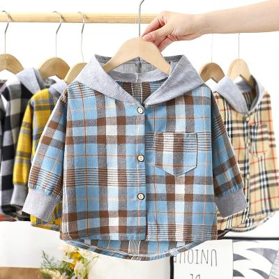 China Casual Hot Sale Stripe Button Long Sleeve Autumn Baby Boys Hooded Splice Hoodie for sale