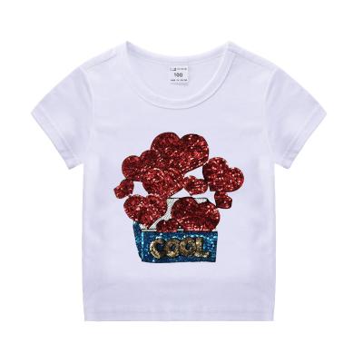 China High Quality Breathable Unicorn Sequin Patchwork Embroidery Girls Summer Cotton T-shirt for sale