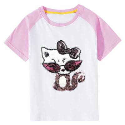 China 2023 Embroidery Girls Patchwork Cotton Breathable High Quality Sequined T-shirt For Summer for sale