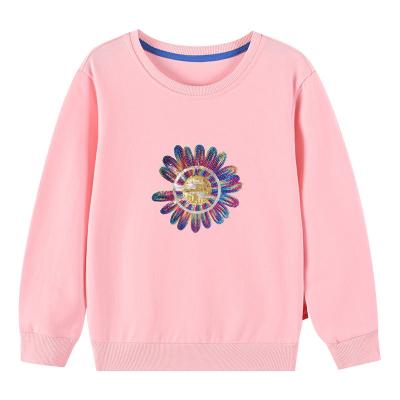 China Breathable Warm Sale Kids Girl Spring Autumn Sequined Sun Flower Baby Hoodies And Sweatshirts With Crewneck for sale