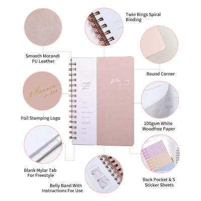 China Small MOQ Morandi Style Spiral Notebook Softcover Journal Printing PU Leather Agenda Planner for sale