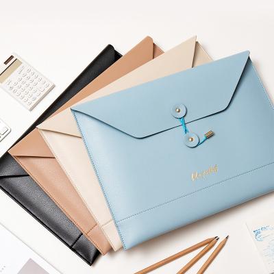 China Custom File Folder Logo File Organizer Holder Bag Suspension PU Leather Elastic Closure A4 Folder for sale