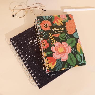 China Office Supply Free Sample Hardcover Gold Spiral Notebook Undated Hardcover Journal Planner Customized Journal Printing with Pocket Sticker for sale