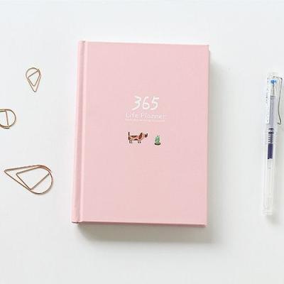 China Ribbon Mark Wholesale Simple 365 Day Daily Planner Hardcover Book Time Management Notebook Diary for sale