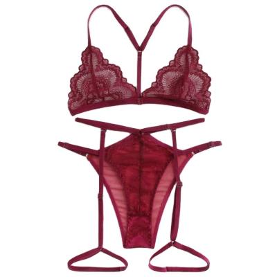 China Lingere Sexy Women's Lingerie Sexy Lace Triangle Non-Cable Transparent Bra and Thongs Set Sexy Ladies Bra and Brief Sets for sale