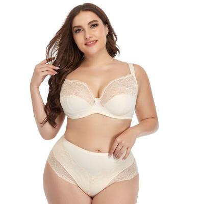 China 2021 anti static new plus size v neck women's underwear plus size breathable bra and brief sets for women for sale