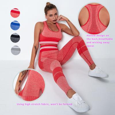 China 2021 High-Waisted Stylish Seamless Butt Suit Wear Yoga Breathable Lifting Leggings Hollow Out U-Neck Sports Bra Gym Fitness Jogging Women for sale