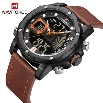 China Naviforce 9172L Full Top Calendar Style Dual Display Quartz Watch Leather Strap 3ATM Waterproof Luminous Watch for sale