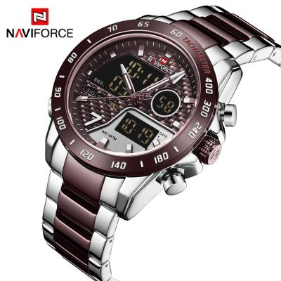 China Naviforce 9171 SCECE Full Liquid Waterproof Stainless Steel Men's Calendar Quartz Crystal Double Display 3ATM Watch for sale