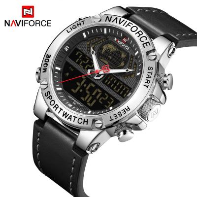 China Dual Display Quartz Sports Men's Naviforce 9164 SBB Calendar Watch Multifunction Waterproof Full Leather Straps 3ATM for sale