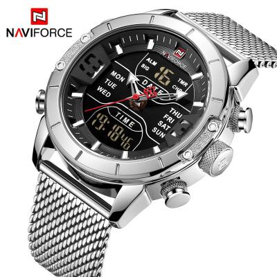 China Full Calendar Naviforce 9153S SB Stainless Steel Watch Band Milanese LCD Show 30M Waterproof LED Backlight Mens Watch for sale