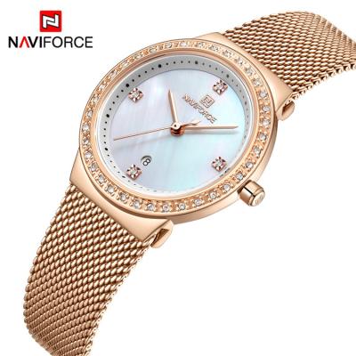 China Full Calendar Naviforce 5005 RGW Elegance Luxury Trimming Stainless Steel Milanese Strap 3ATM Waterproof Women's Quartz Watch for sale