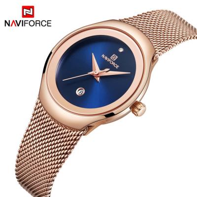 China Full Strap 3ATM Waterproof Minimalist Waterproof Luxury Women's Naviforce 5004 RGBE Calendar Calendar Milanese Quartz Watch for sale