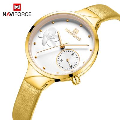 China Naviforce 5001 Luxury Elegant Calendar 3ATM Full Cherry Literal Leather Straps Single Calendar Waterproof Quartz Ladies Watch for sale