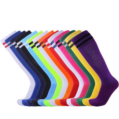 China Anti-foul Logo Green Youth Knee High Stripe Sports Professional Custom Adult Football Soccer Cleats Cheap Mens Football Socks for sale