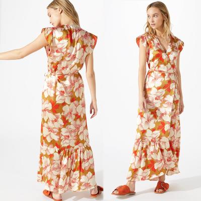 Chine Boho Hibiscus enveloppé Maxi robe de femme à vendre