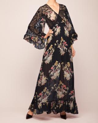 Chine Design de mode Empire taille fleur brodée V-collier Maxi femme robe à vendre