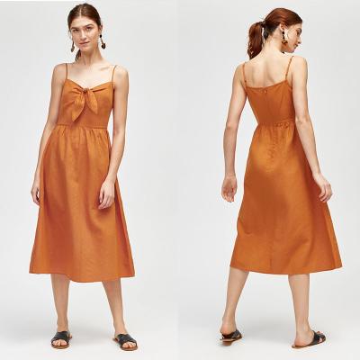 China Vestidos de verano Boho Diseño Mujeres Espagueti Strap Maxi 100% vestido de lino en venta