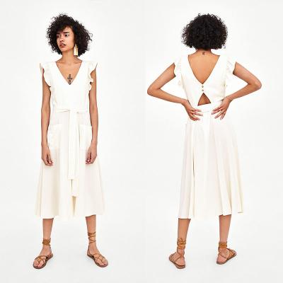 Chine Elegante robe de femme en lin blanc maxi avec arc à vendre