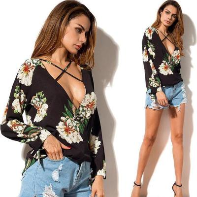 China Mulheres de pescoço baixo Floral Chiffon Manga longa Top à venda