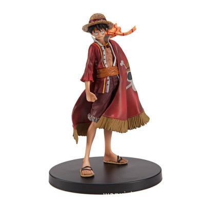 China Anime Cartoon Toy The 15th Anniversary Straw Hat Cape Luffy PVC Red Standing Figure Luffy One Piece Action Numbers for sale