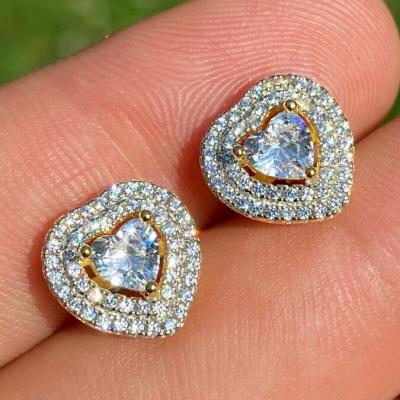 China TRENDY Hip Hop Silver 925 Moissanite Iced Out Heart Shape Moissanite Diamond Stud Earrings for sale