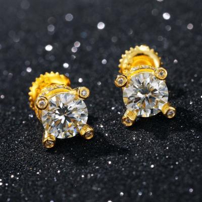 China Hiphop Hip Hop Jewelry 925 Sterling Silver Moissanite 1 Carat Moissanite Iced Out Stud Earrings for sale