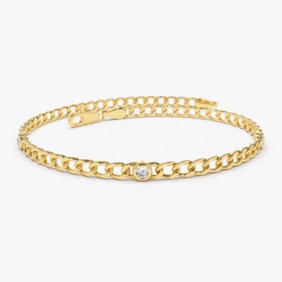 China KIBO CLASSIC Bezel Setting Solitaire Diamonds 14k Yellow Gold 0.9ctw 4MM Moissanite Cuban Link Chain for sale