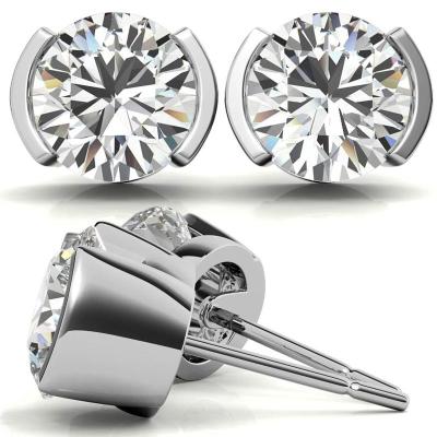 China Vintage 2ctw 6.5mm Half Bezel Half Bezel Round Cut 14K White Gold Jewelry Moissanite Earrings for sale