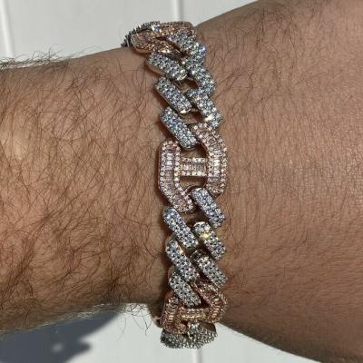 China Custom Iced Out Moissanite Diamond Hitter Necklace Silver Cuban Link Bracelet Hiphop Hip Hop DEF Jewelry for sale