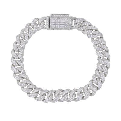 China Hiphop iced out 925 silver moissanite cuban link chain bracelet 10mm vvs width for sale