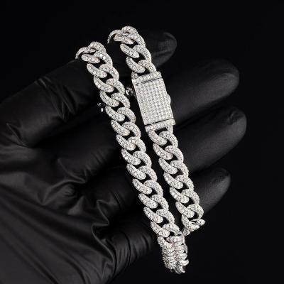 China Hiphop custom 10mm width S925 silver moissanite Miami Cuban link chain bracelet for sale