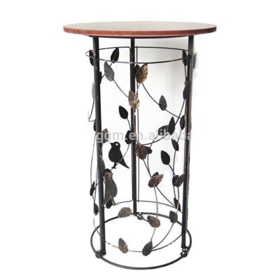 China Convertible Circle Pattern Metal Bird Wood Top Barrel Around Sofa Side Table for sale