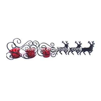 China Home Decoration RH-4566 Christmas Reindeer Sleigh Metal Candle Holder With 3 Red Glass Candle Holder for sale