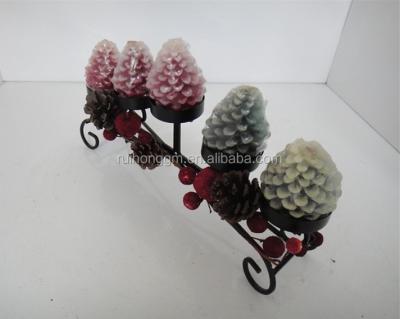 China Pine cone candle centerpiece design Christmas decoration metal candle centerpiece wrought iron candle holder new for sale