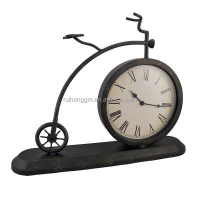 China Old Fashioned Style Metal Antique Bicycle Table Clock Desk Clock for sale