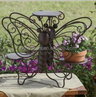 China 3 Metal Pots Metal Garden Butterfly Flower Stand Wrought Iron Plant Stand for sale