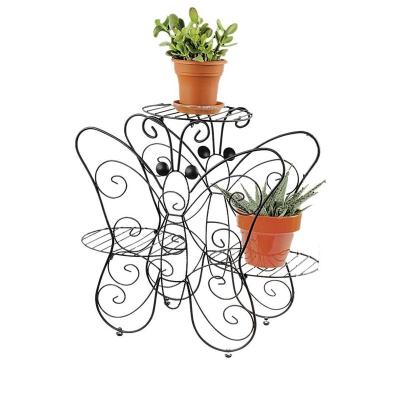 China Outdoor Modern Garden Decorate 3 Pot Wrought Iron Butterfly Flower Pot Rack for sale