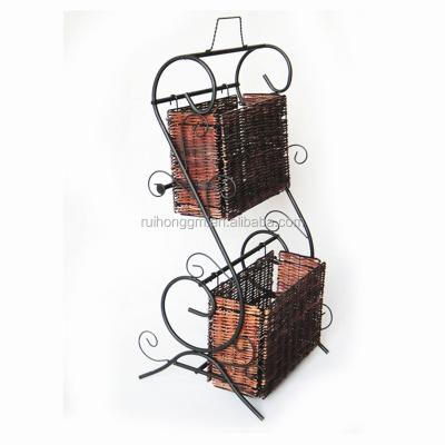 China 2 Tier Roll Rack Sustainable Magazine Storage Design or Wicker Magazine Rack for sale