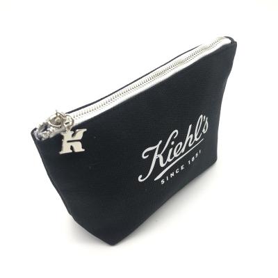 China Fashoion Sustainable Cosmetic Bag Logo Black Canvas Make Up Pouch for sale