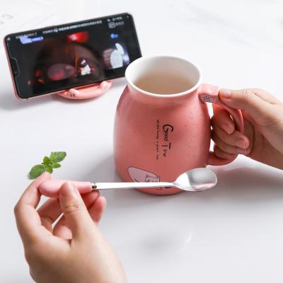 China New Viable Hot Sale Girls Personalized Cat Ceramic Mugs With Pink Spoon In Handle for sale