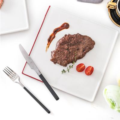 China Modern Disposable Ceramic Square Style Steak Dish For Restaurant Home Dish for sale